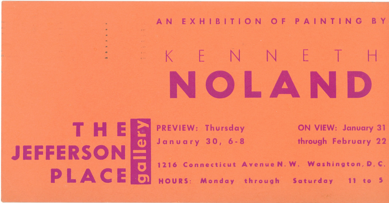Announcement card for Kenneth Noland, 1958, at Jefferson Place Gallery