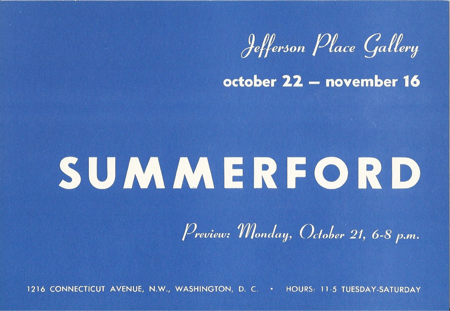 Announcement card for Ben Summerford at Jefferson Place Gallery, 1963