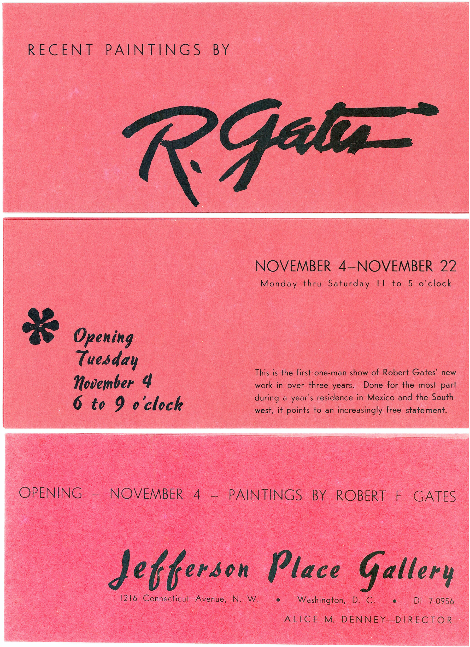 Announcement card for Robert Gates 