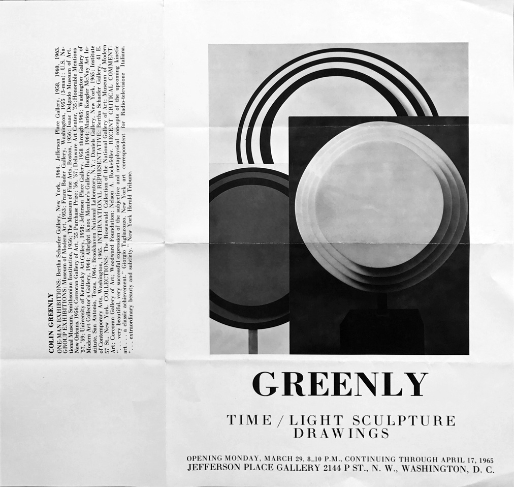 Announcement flier for Colin Greenly at Jefferson Place Gallery, 1965