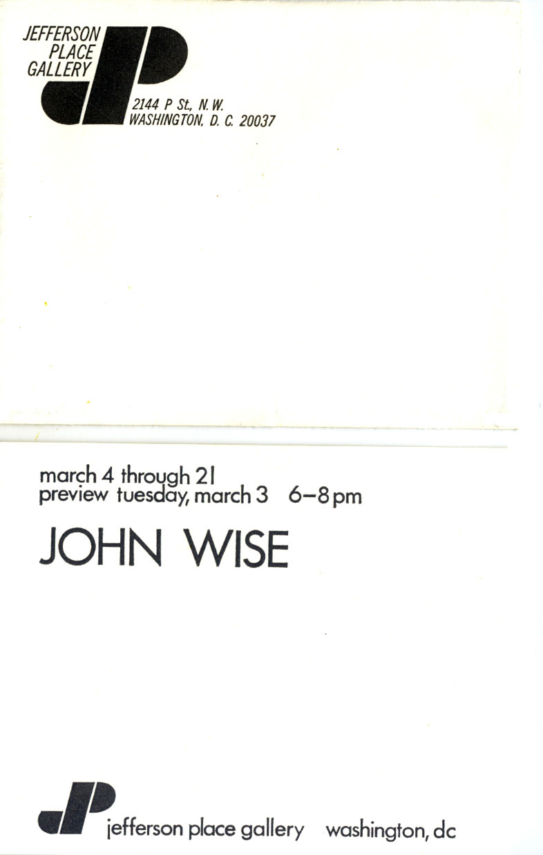 Announcement flier for John Wise at Jefferson Place Gallery, 1970