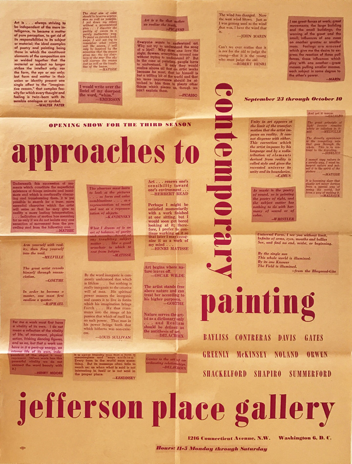Announcement flier for Approaches to Contemporary Painting at Jefferson Place Gallery, 1959