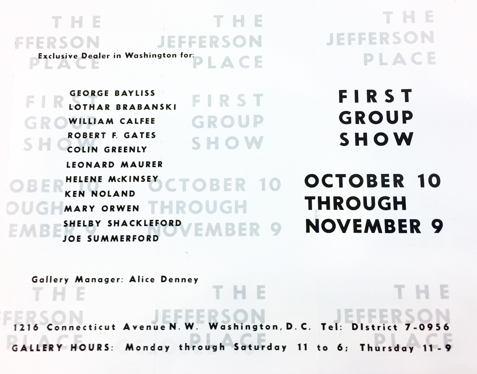 Announcement Card for the First Group Show at Jefferson Place Gallery