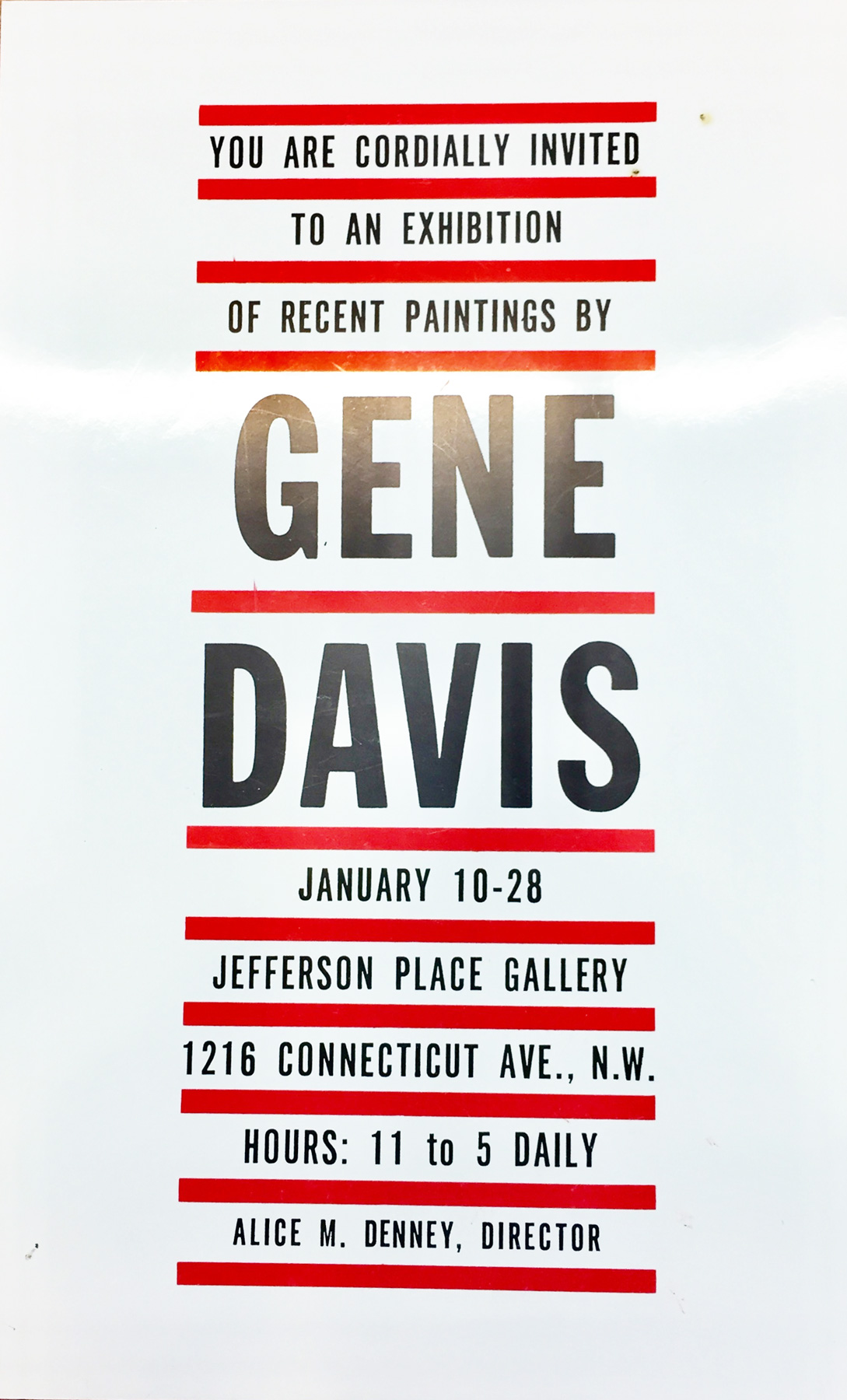 Announcement card for Gene Davis's Recent Paintings at Jefferson Place Gallery