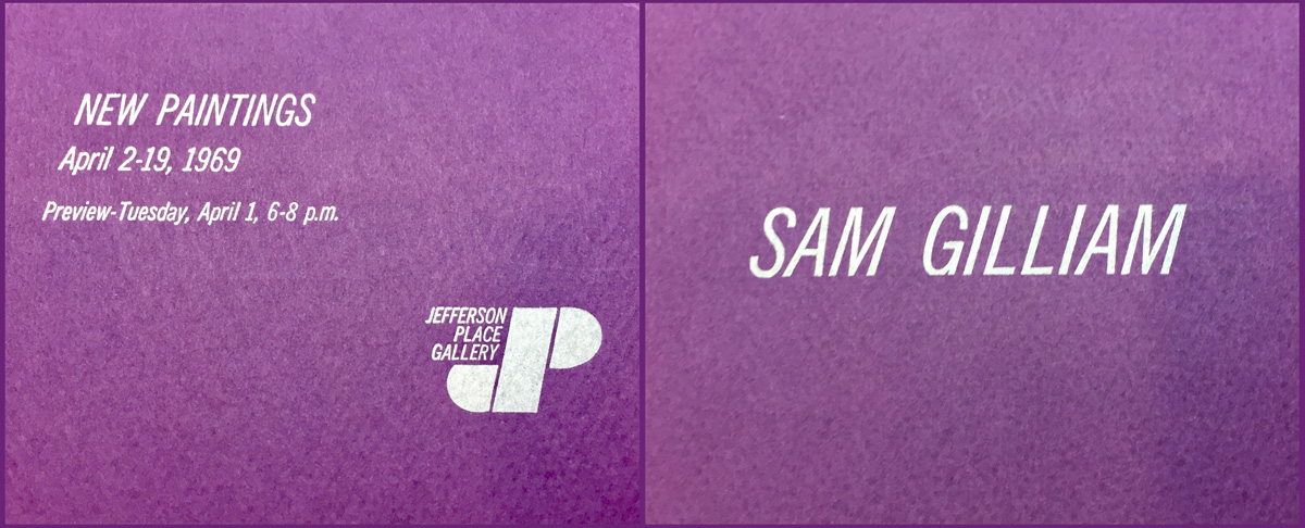 Announcent card front and back for Sam Gilliam's New Paintings, 1969, at Jefferson Place Gallery