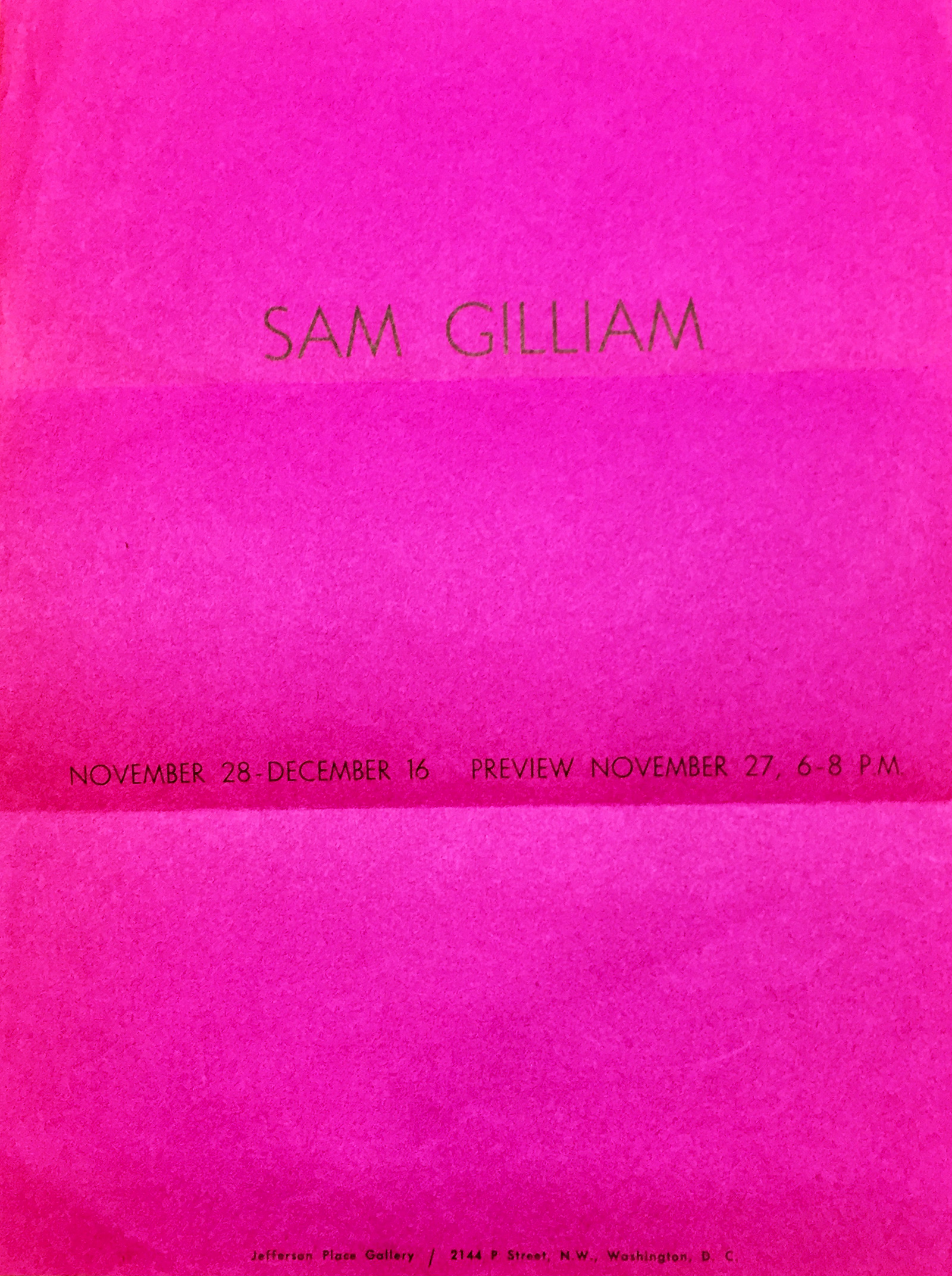 Announcement flier for Sam Gilliam at Jefferson Place Gallery