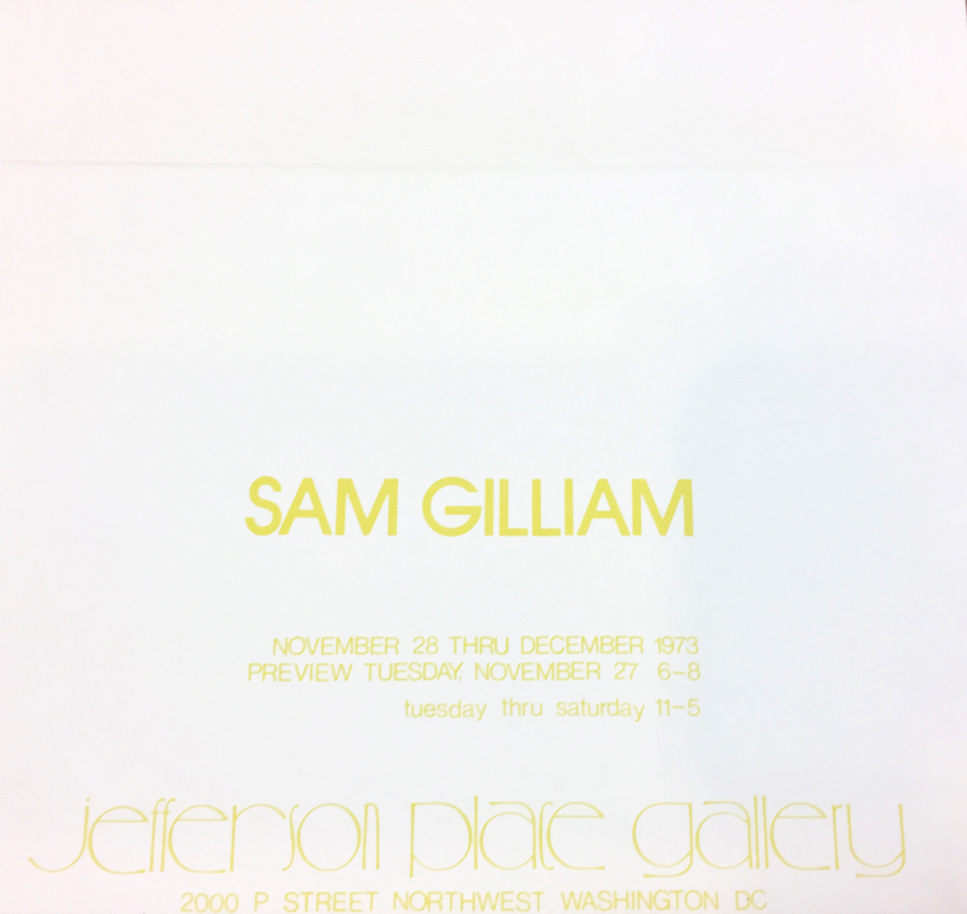 Announcement card for Sam Gilliam, 1973, at Jefferson Place Gallery