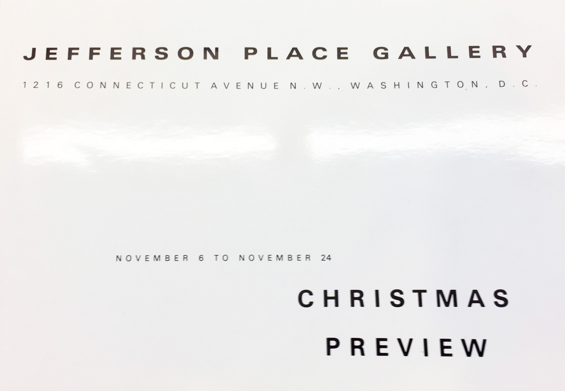 Announcement card for Christmas Show at Jefferson Place Gallery