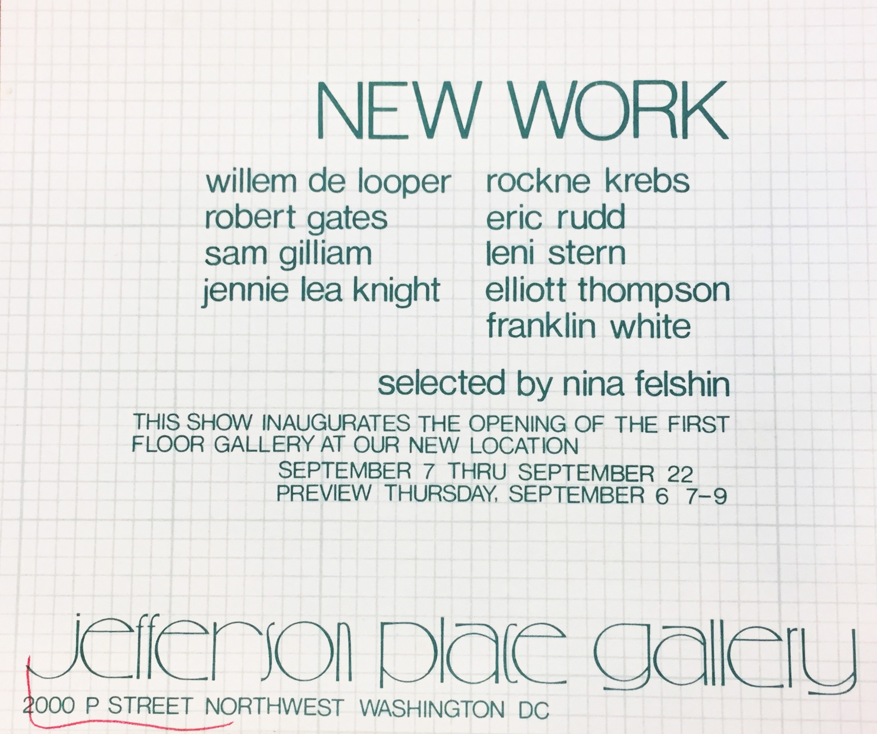 Announcement card for Group Show at Jefferson Place Gallery