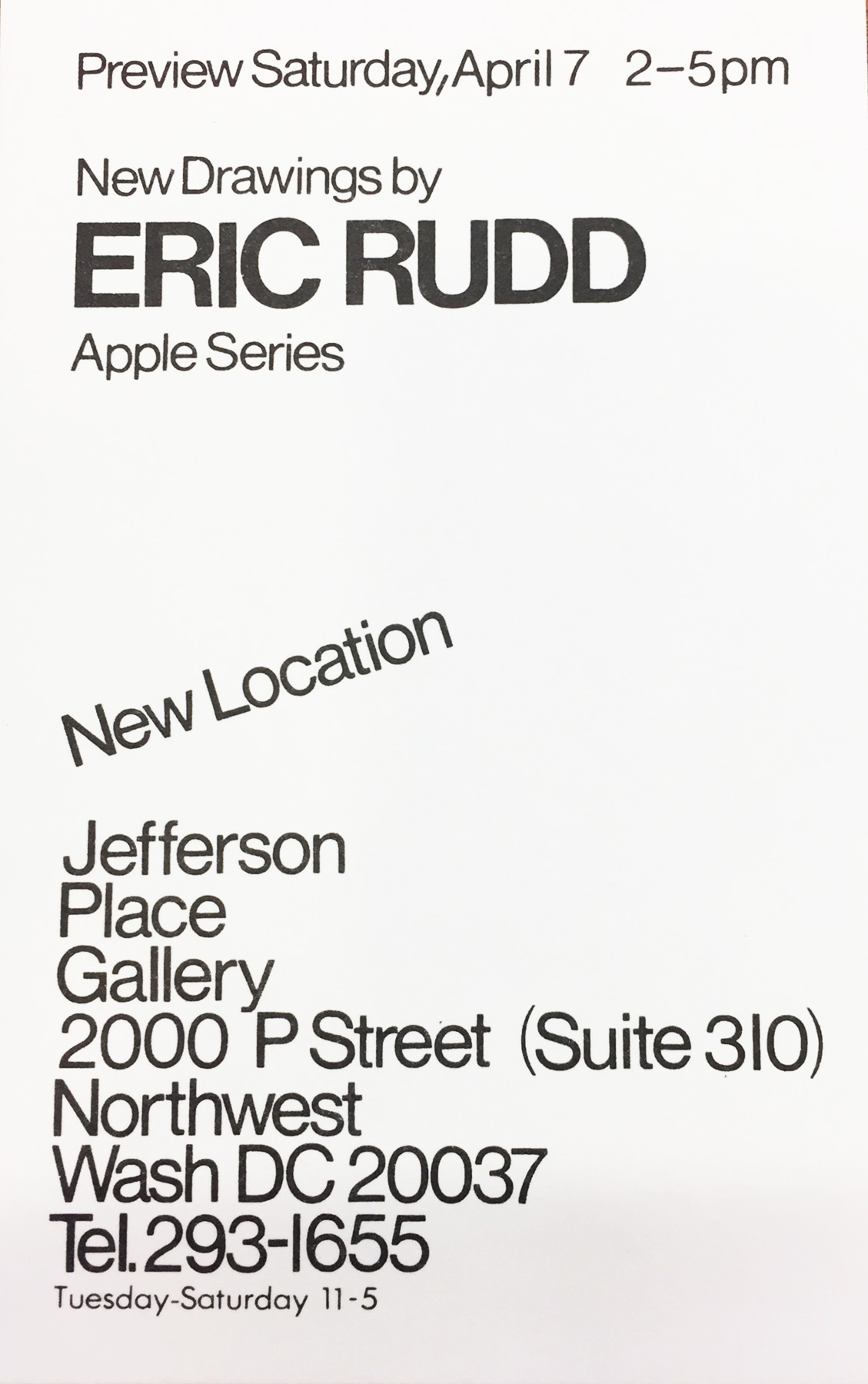 Announcement card for Eric Rudd at Jefferson Place Gallery