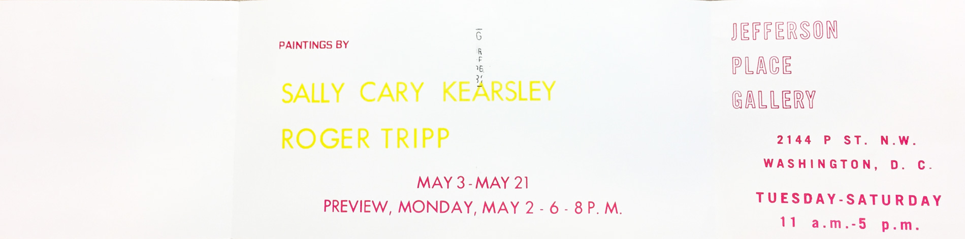 Announcement card for Sally Cary Kearsley and Roger Tripp paintings at Jefferson Place Gallery