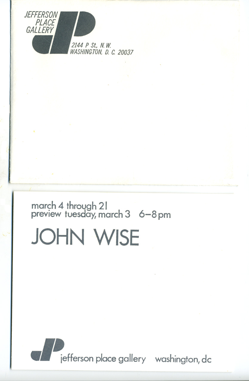Announcement flier for John Wise at Jefferson Place Gallery, Works in Wood, 1974