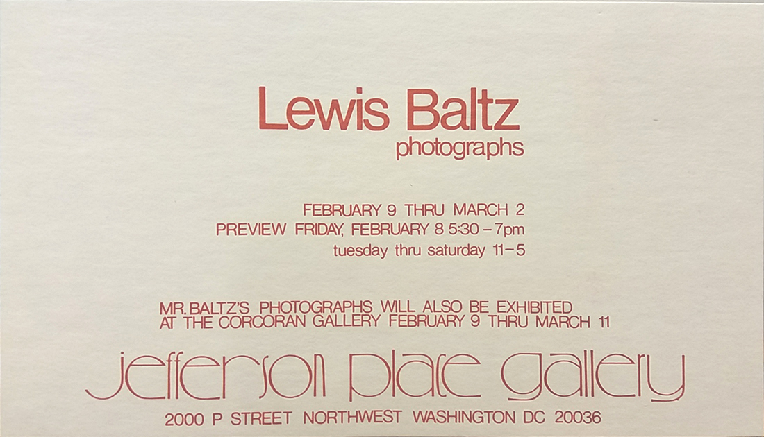 Lewis Baltz, Exhibition Announcement, 1974
