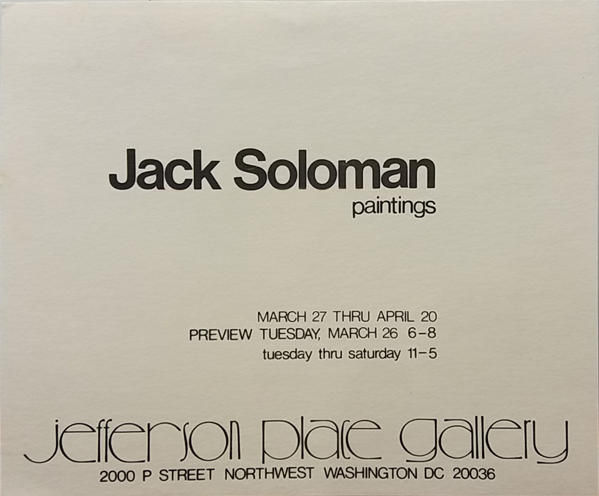 Jack Solomon, Exhibition Announcement, 1974